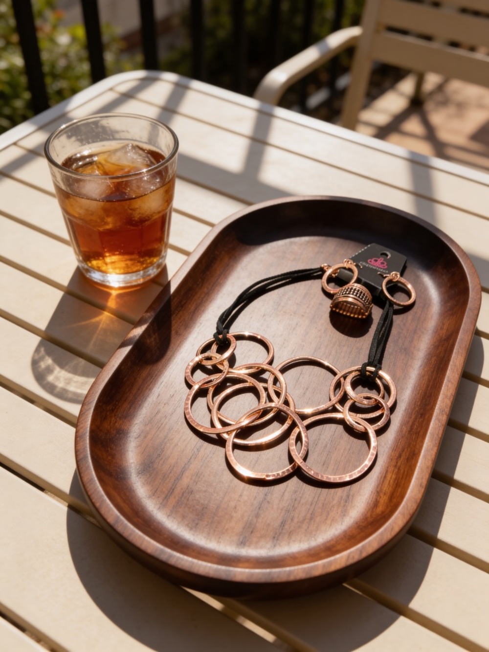 Women’s Statement Necklace with Interlocking Rose Gold Rings, Earrings & Ring